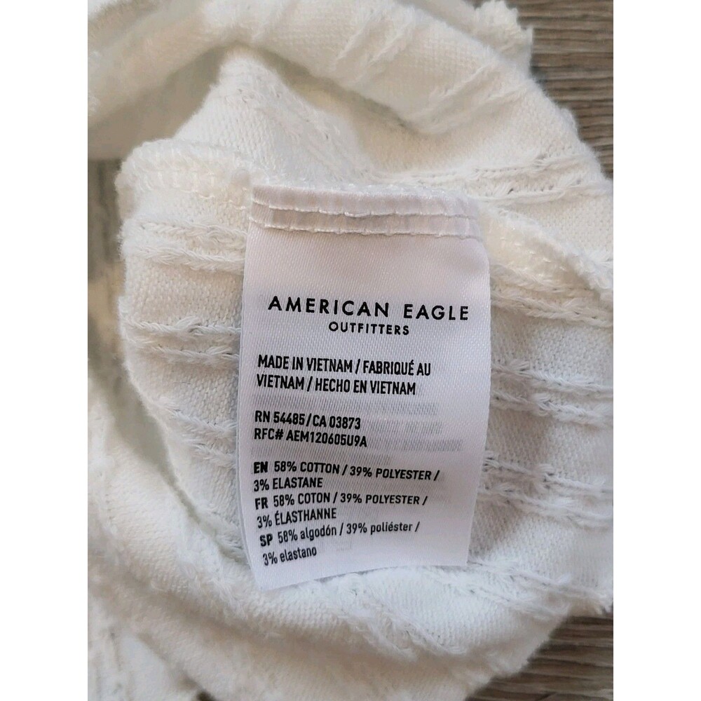AMERICAN EAGLE top size small ivory ribbed henley short sleeve fitted y2k - Picture 5 of 6